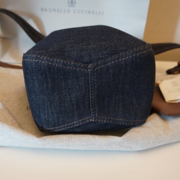 Brunello Cucinelli Denim Duo Bucket Bag with Leather Coin New Tag Sleeper $3,300 - Picture 5 of 13